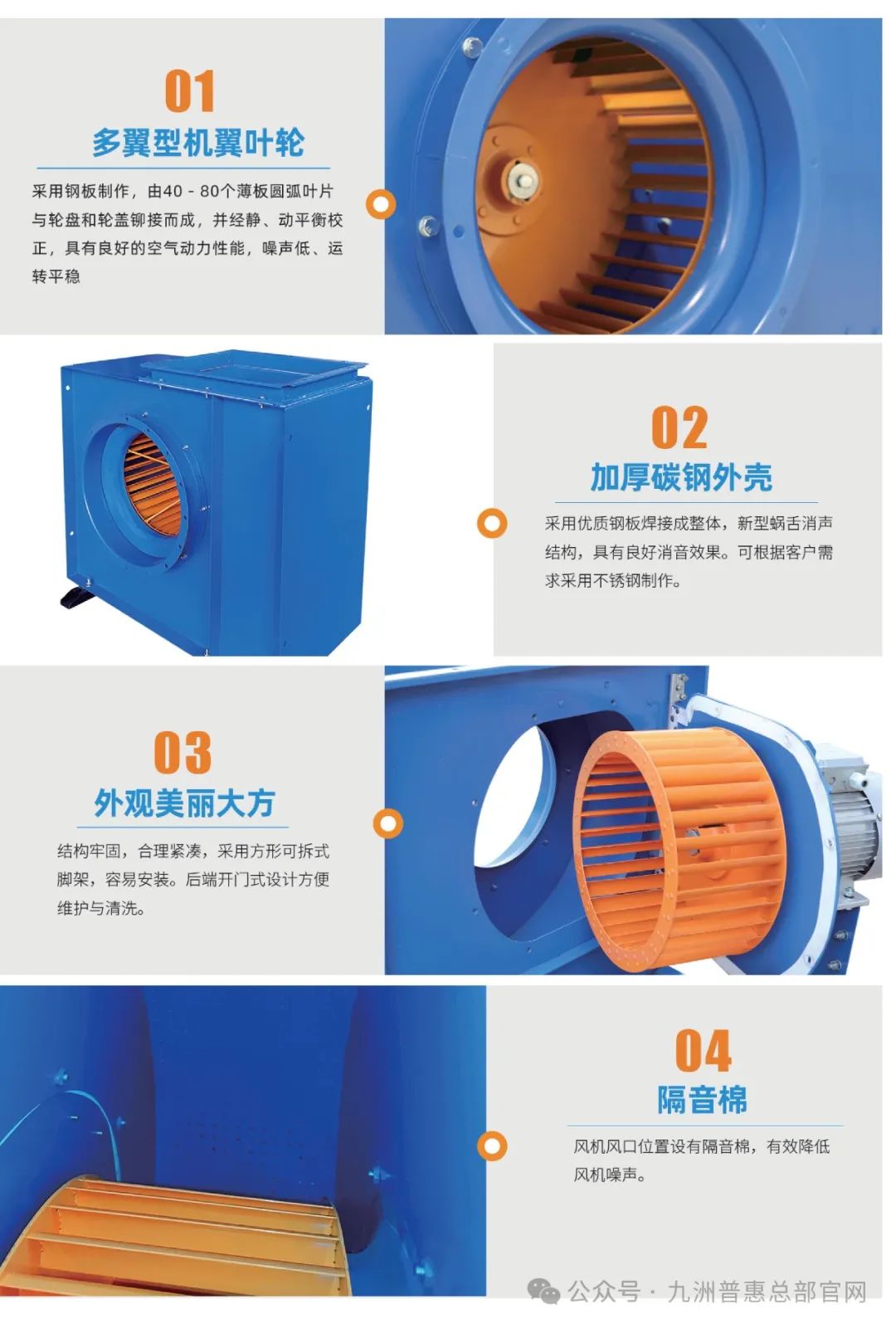 九洲普惠XCF系列(加棉型)多翼式離心通風(fēng)機特點 九洲普惠XCF系列(加棉型)多翼式離心通風(fēng)機特點